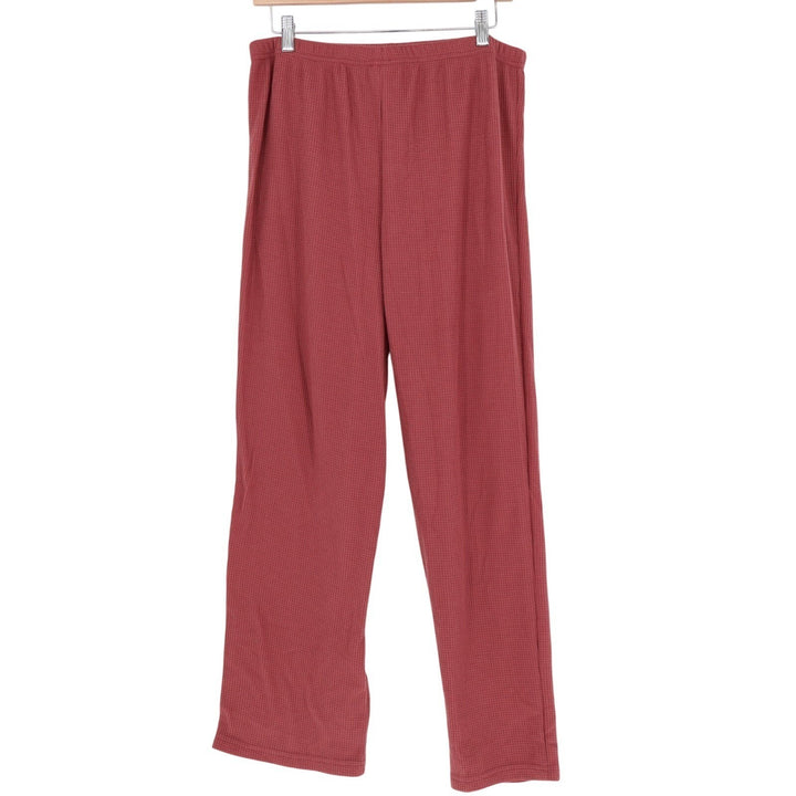 Shein Waffle Knit Pants Womens Large Burgundy Stretch Drawstring Waist Wide Leg