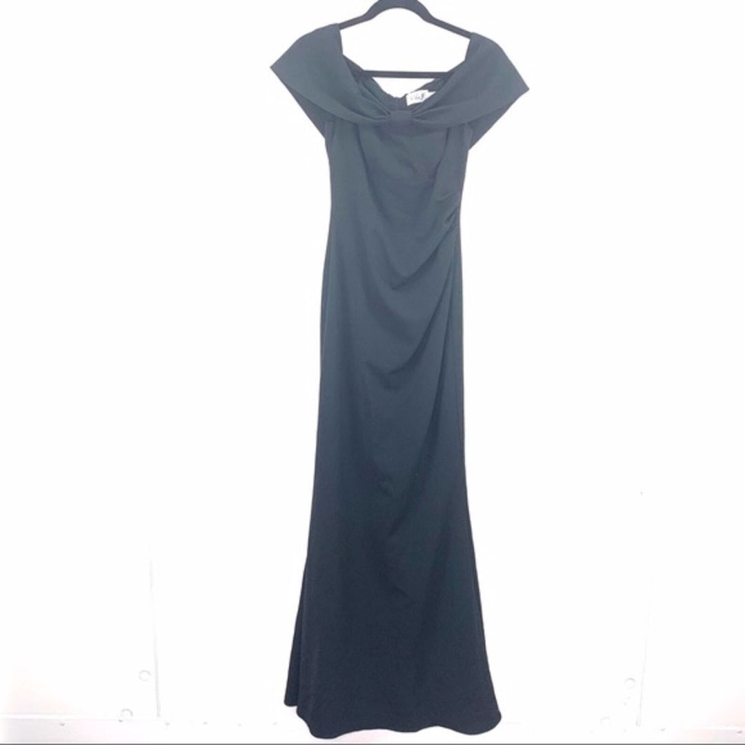 ELIZA J KNOT FRONT OFF THE SHOULDER MAXI DRESS