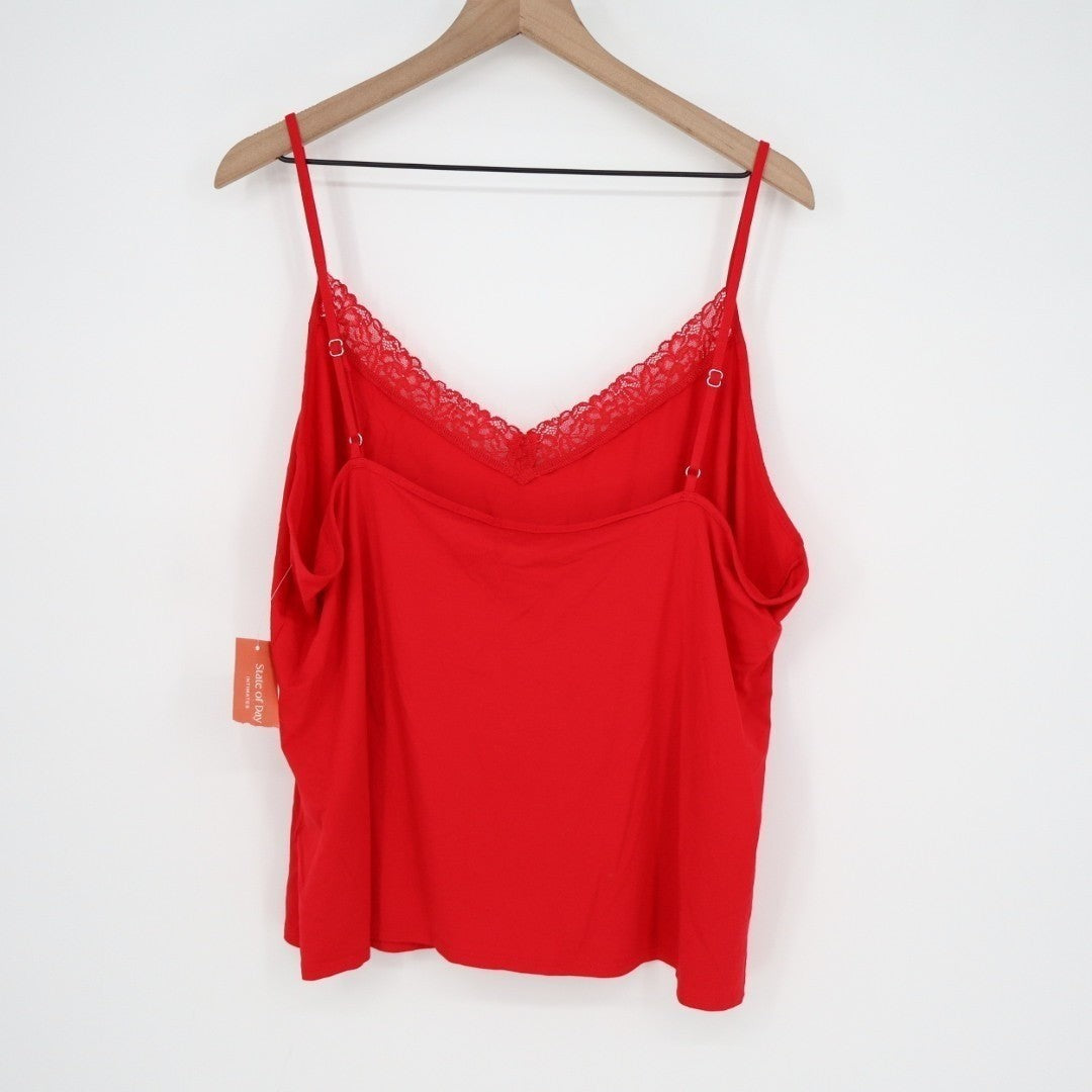 State of Day Intimates Cami Pajama Top Womens 2XL Red Lace Trim Adjustable Strap