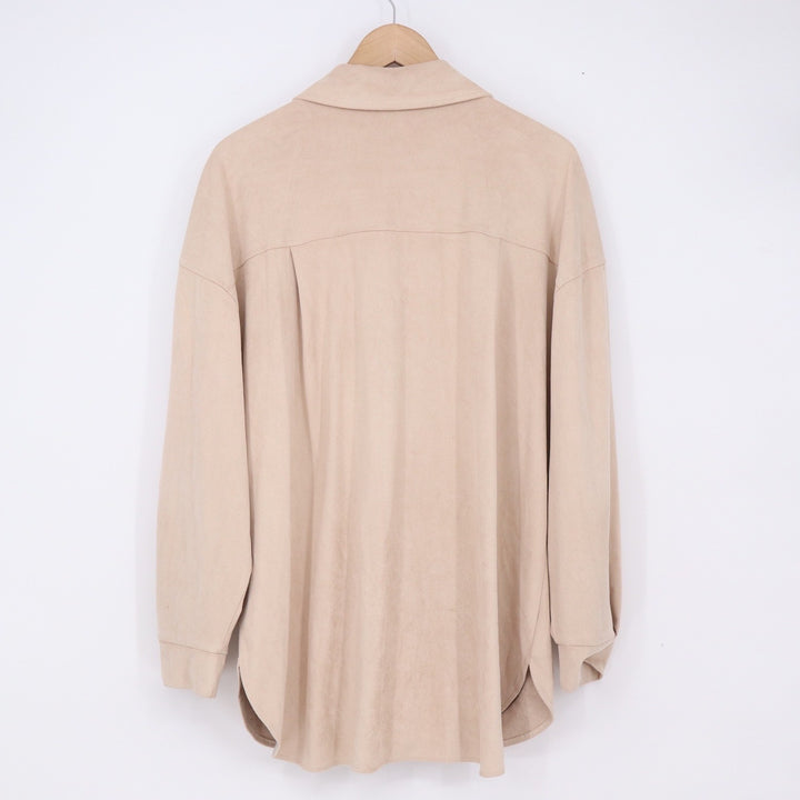 Primark Shacket Women 10 Oversized Beige Faux Suede Button-Down Good
