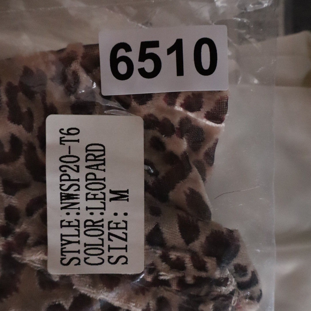 Naked Wardrobe Leopard Velvet Twist Front Crop Top Long Mesh Sleeve M