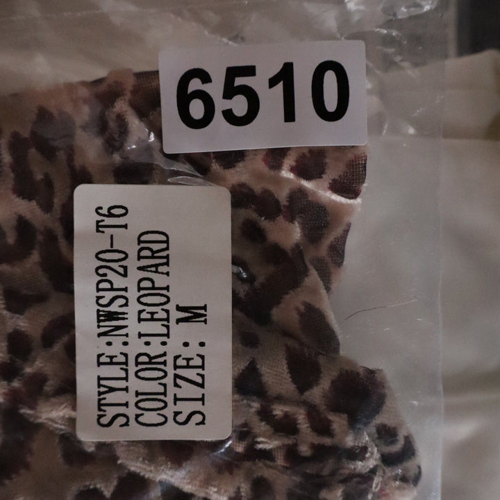Naked Wardrobe Leopard Velvet Twist Front Crop Top Long Mesh Sleeve M