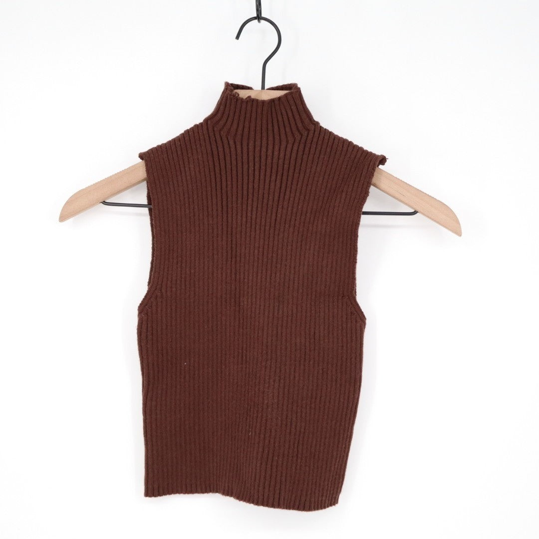 Zara Vest Sweater Women Small Brown Viscose Tight Knit Ribbed Mock Neck Pullover