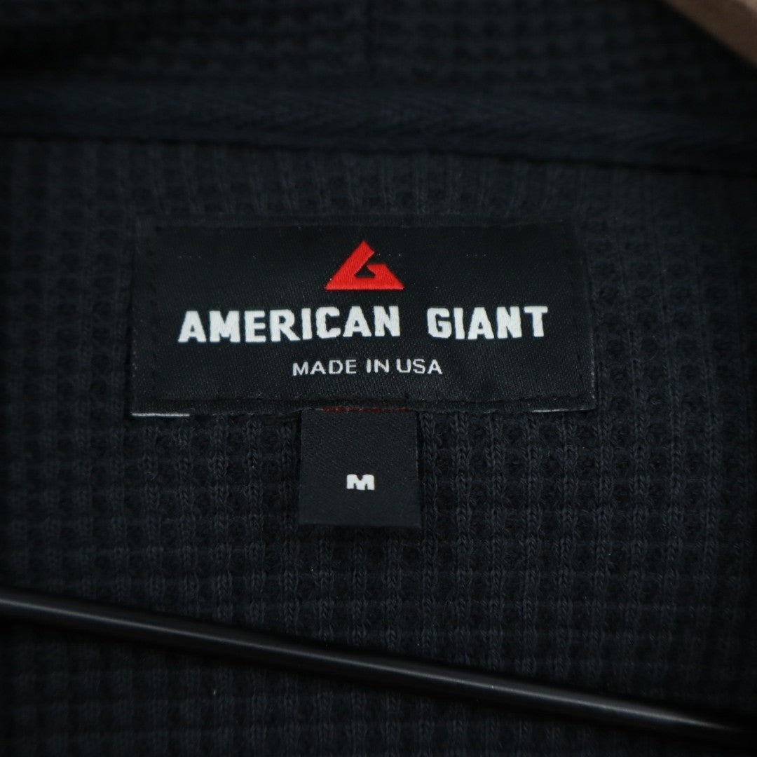 American Giant Summit Hoodie Men Medium Black Cotton Waffle Knit Kangaroo Pocket