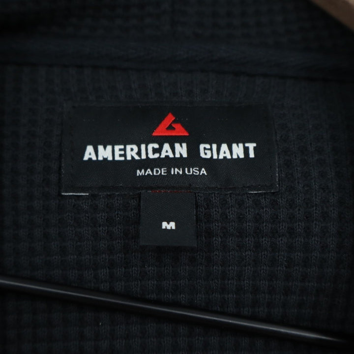 American Giant Summit Hoodie Men Medium Black Cotton Waffle Knit Kangaroo Pocket