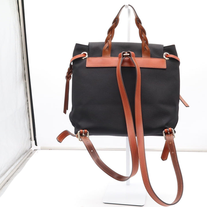 Dooney & Bourke Black Nylon Leather Trim Backpack Braided Handle Duck Logo Tag