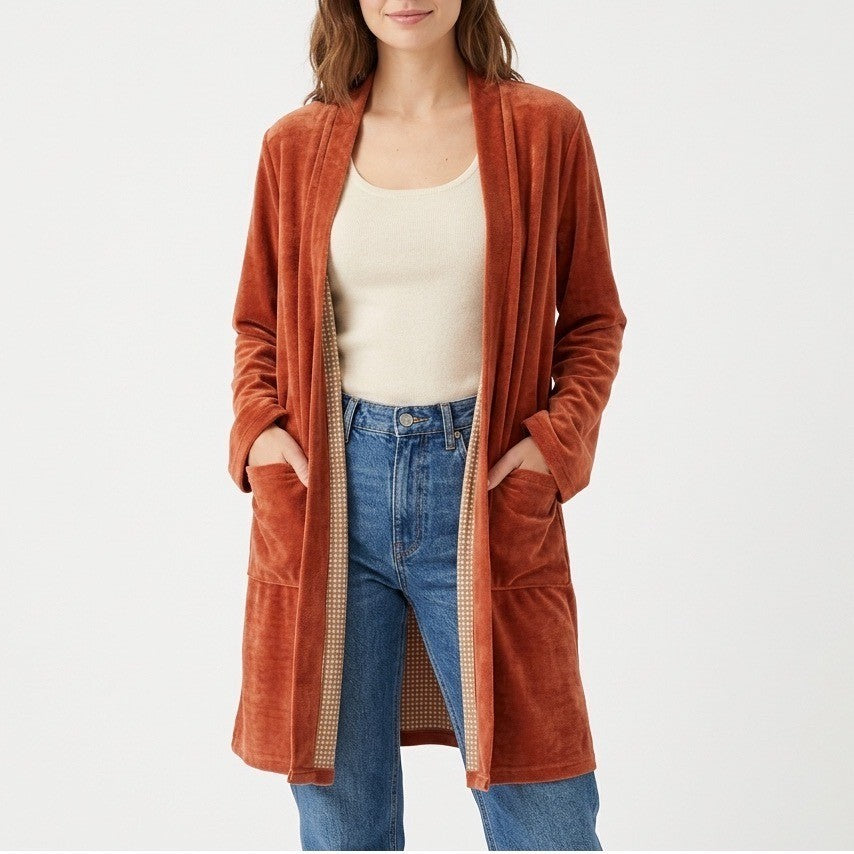 Cardigan Sweater Womens S Orange Open Front Patch Pockets Long Sleeve Pullover