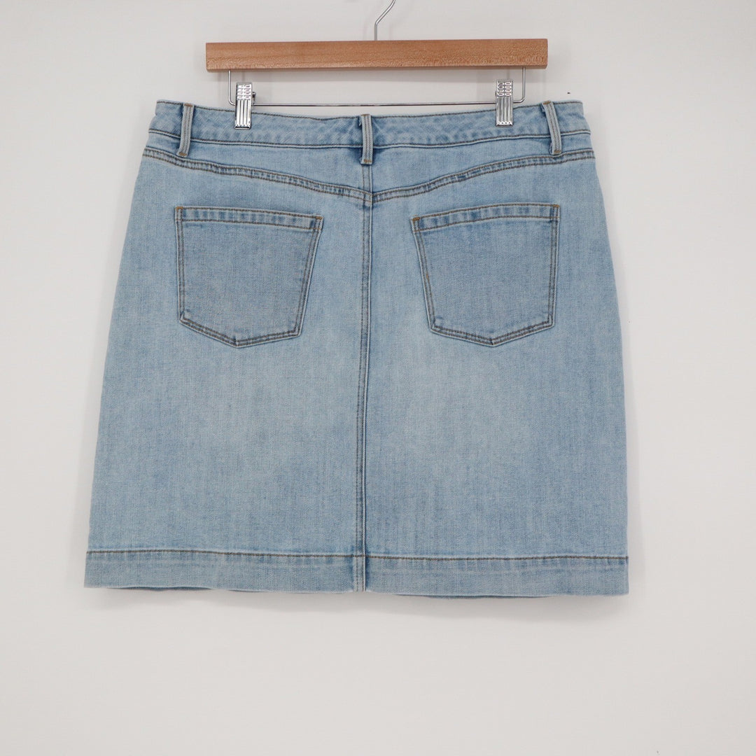 Talbots Denim Mini Skirt Size 12 Light Blue Amalfi Wash Stretch Cotton Blend