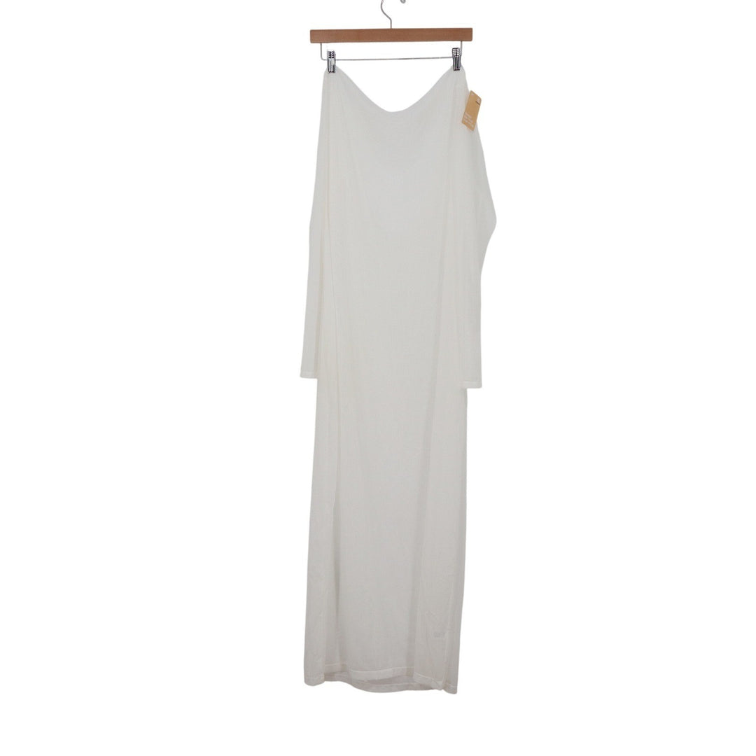 Popilush White Built-In Shapewear Mesh Maxi Dress Long Sleeve V-Neck 3XL NEW