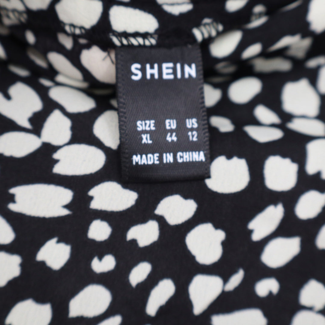 SHEIN Black White Abstract Dalmatian Print Midi A-Line Skirt XL US 12