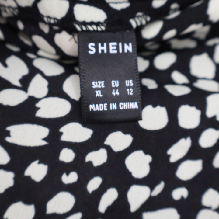 SHEIN Black White Abstract Dalmatian Print Midi A-Line Skirt XL US 12