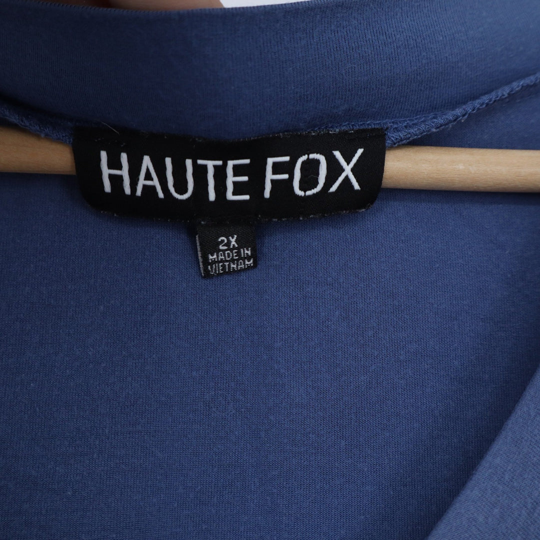 Haute Fox Blue V-Neck Roll-Tab Sleeve Pocket Tunic Top Womens 2X XXL