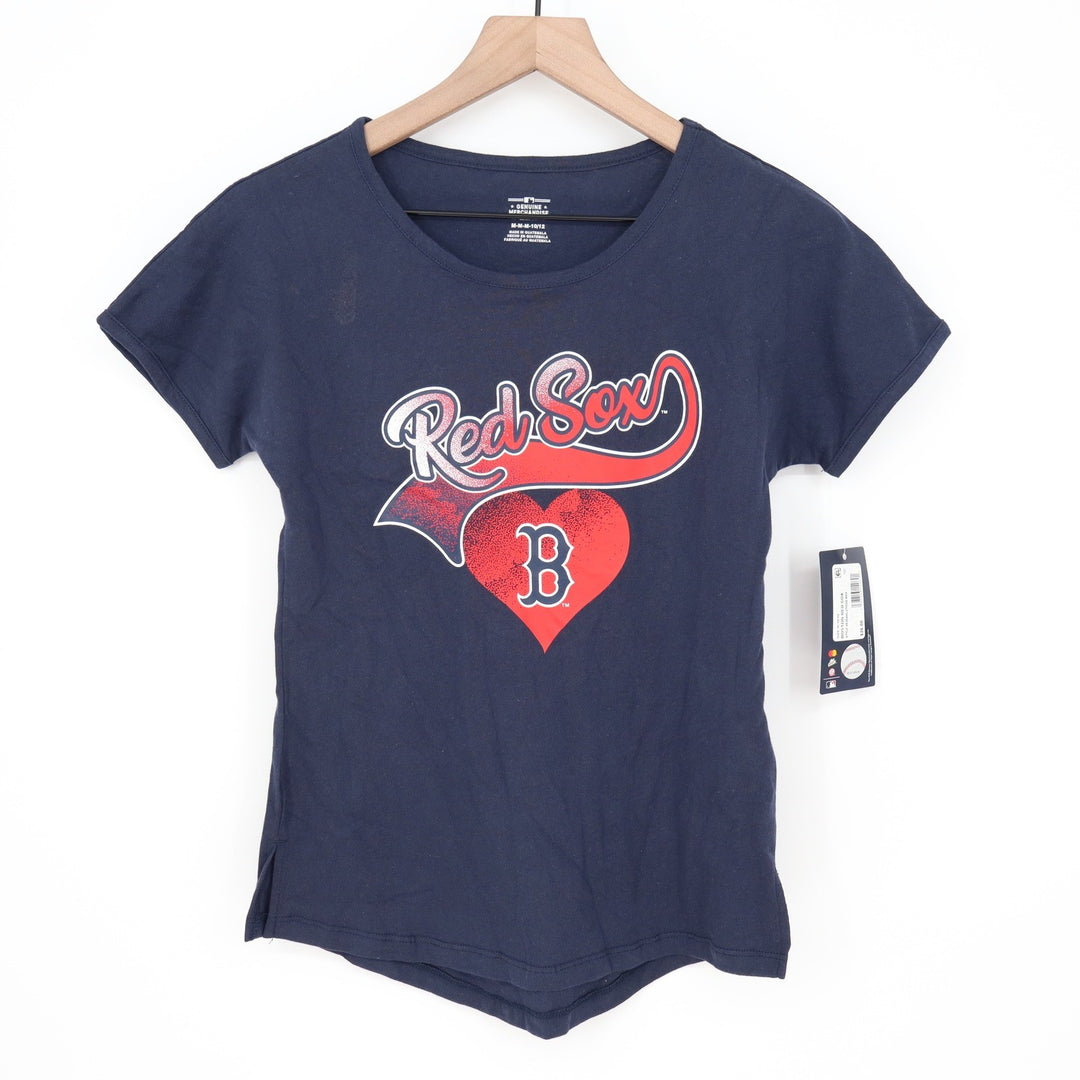 MLB Boston Red Sox Girls Navy Blue Heart Graphic T-Shirt Size M 10/12