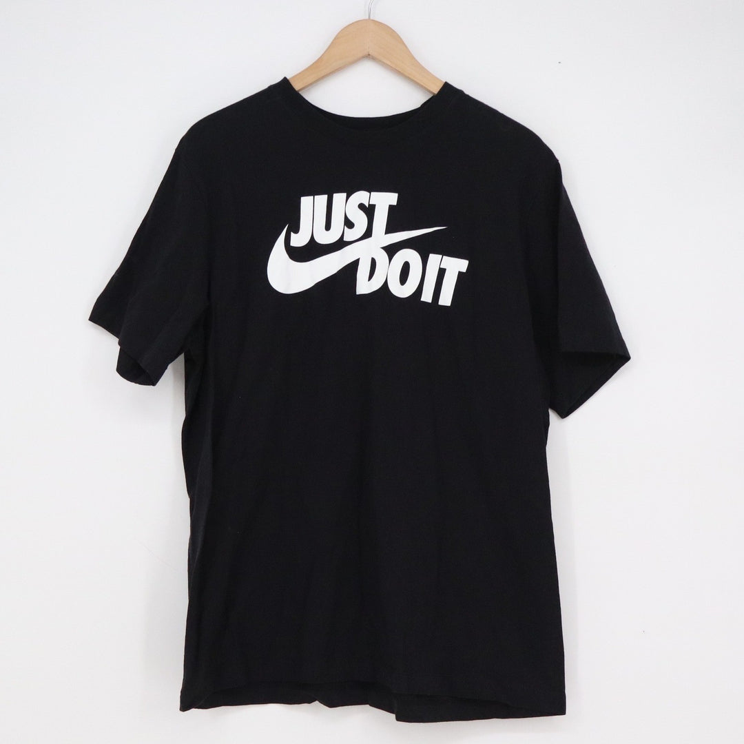 Nike Just Do It Graphic T-Shirt Mens Large Black Cotton Short Sleeve Swoosh Logo