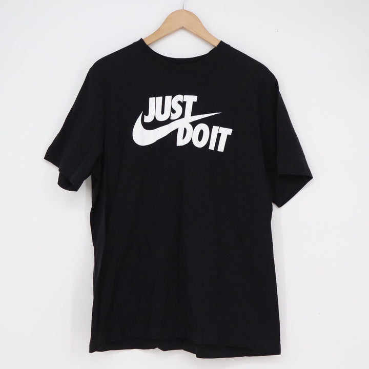 Nike Just Do It Graphic T-Shirt Mens Large Black Cotton Short Sleeve Swoosh Logo