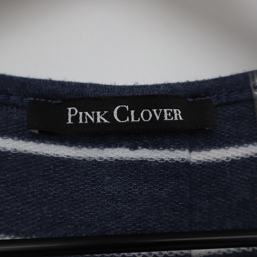 Pink Clover Knit Top Women's S Navy Blue Striped Button Back Excellent