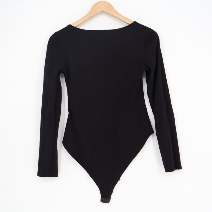 MANGOPOP Womens Black Long Sleeve Scoop Neck Snap Crotch Bodysuit Size M