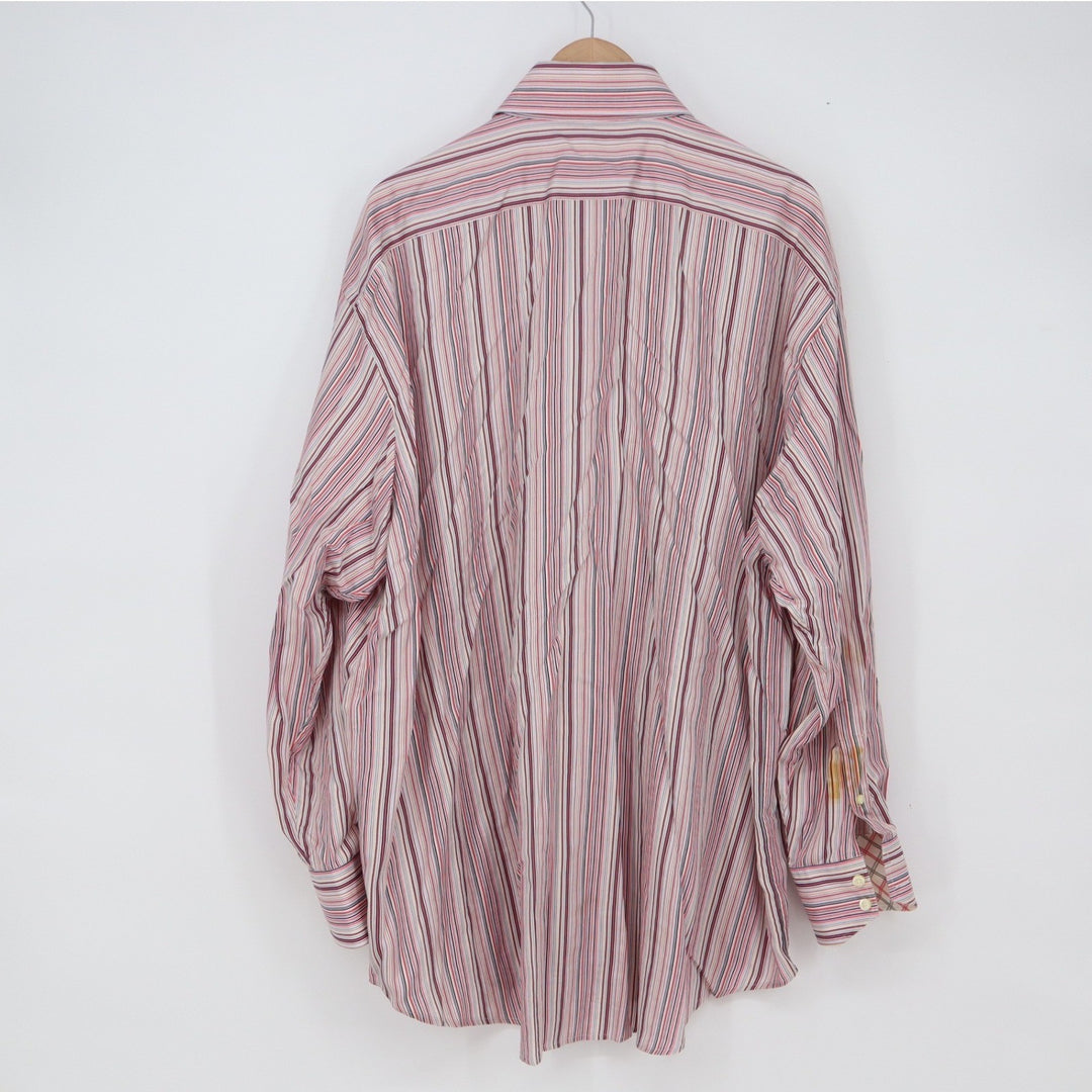 Thomas Dean Button-Down Mens 2XB Shirtmaker's Cloth Multi-Stripe Red Blue Fair