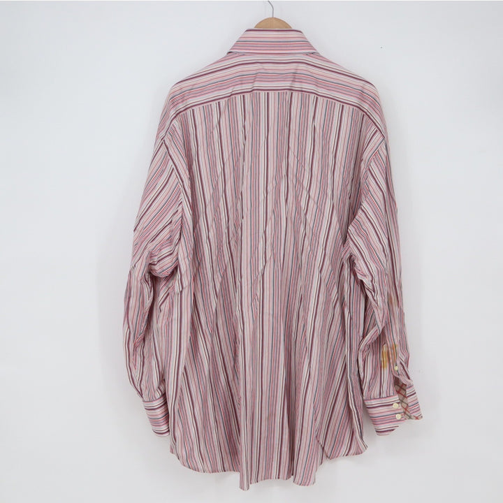 Thomas Dean Button-Down Mens 2XB Shirtmaker's Cloth Multi-Stripe Red Blue Fair