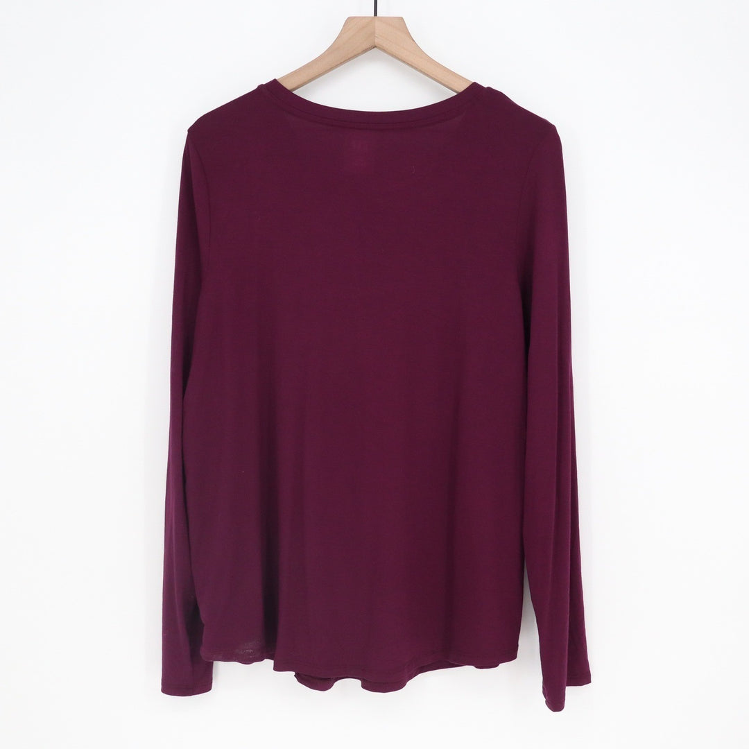 Gap Luxe T Women's Large Burgundy Maroon Long Sleeve Crew Neck Relaxed Top