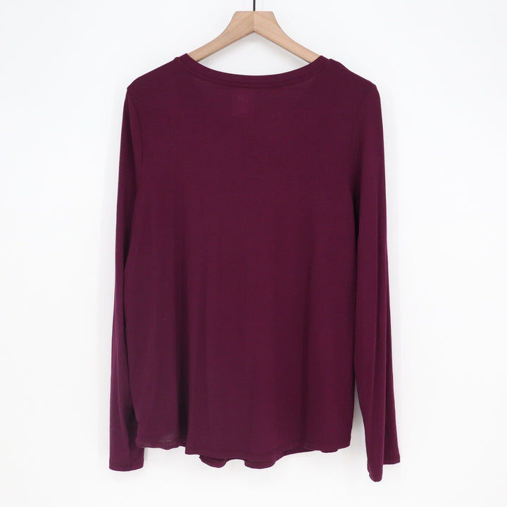 Gap Luxe T Women's Large Burgundy Maroon Long Sleeve Crew Neck Relaxed Top