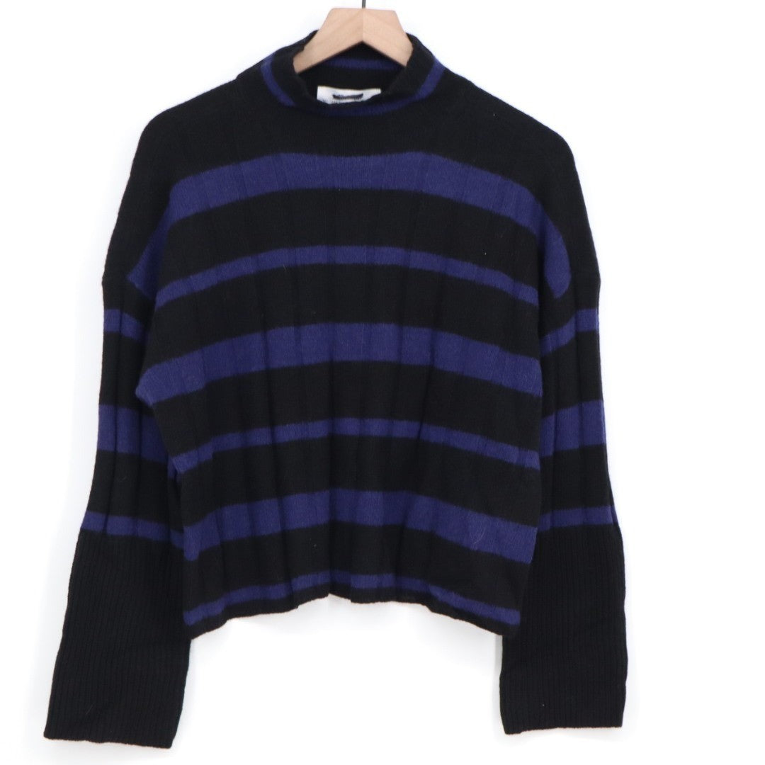 Madewell Sweater Womens XS Black Blue Knit Striped Mock Neck Long Sleeve Ribbed