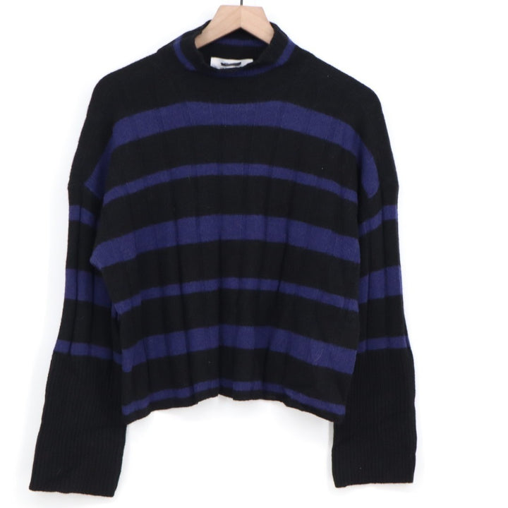 Madewell Sweater Womens XS Black Blue Knit Striped Mock Neck Long Sleeve Ribbed
