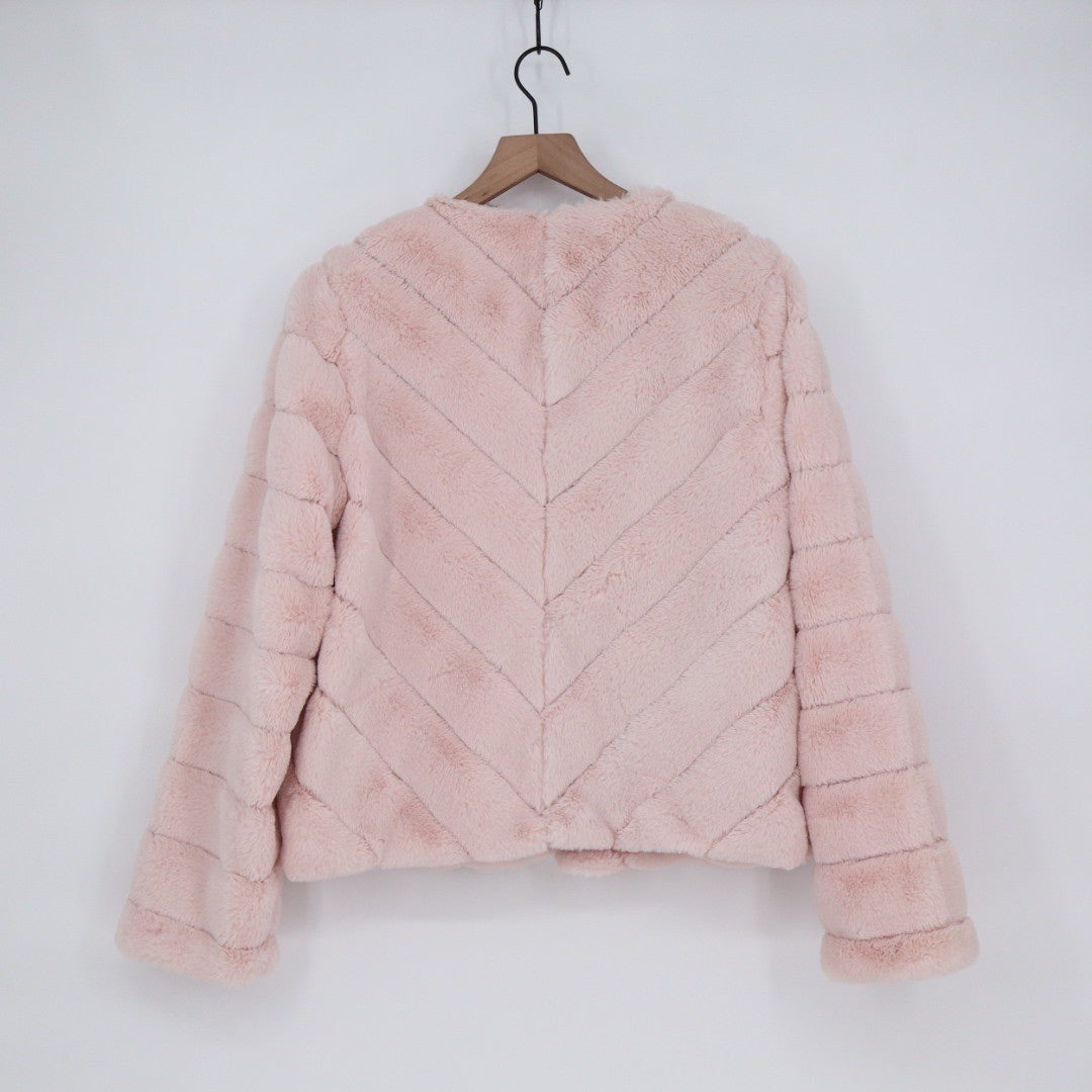 BAGATELLE COLLECTION Pink Faux Fur Chevron Lined Jacket Size M