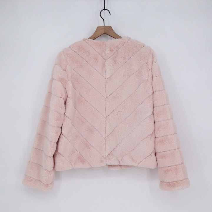 BAGATELLE COLLECTION Pink Faux Fur Chevron Lined Jacket Size M