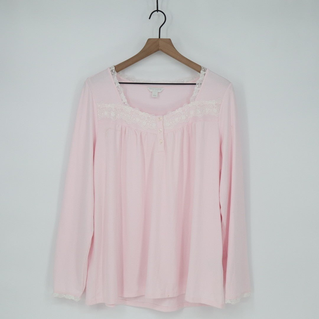 Charter Club Intimates Sleepwear Top Womens L Pink Stretch Pleated Square Neck