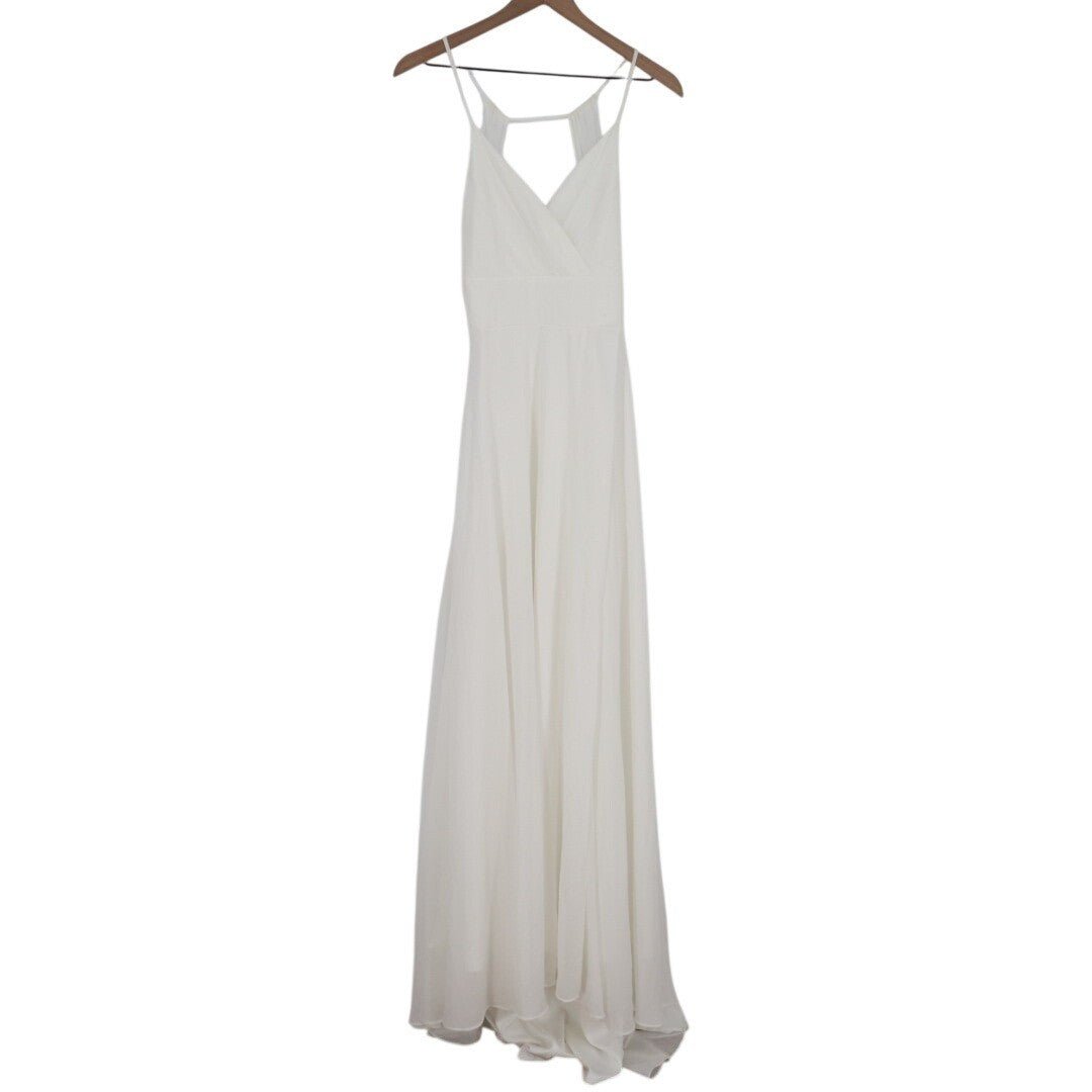 Lulus Romantic Inspiration Maxi Dress Womens M White Spaghetti Strap Faux-Wrap