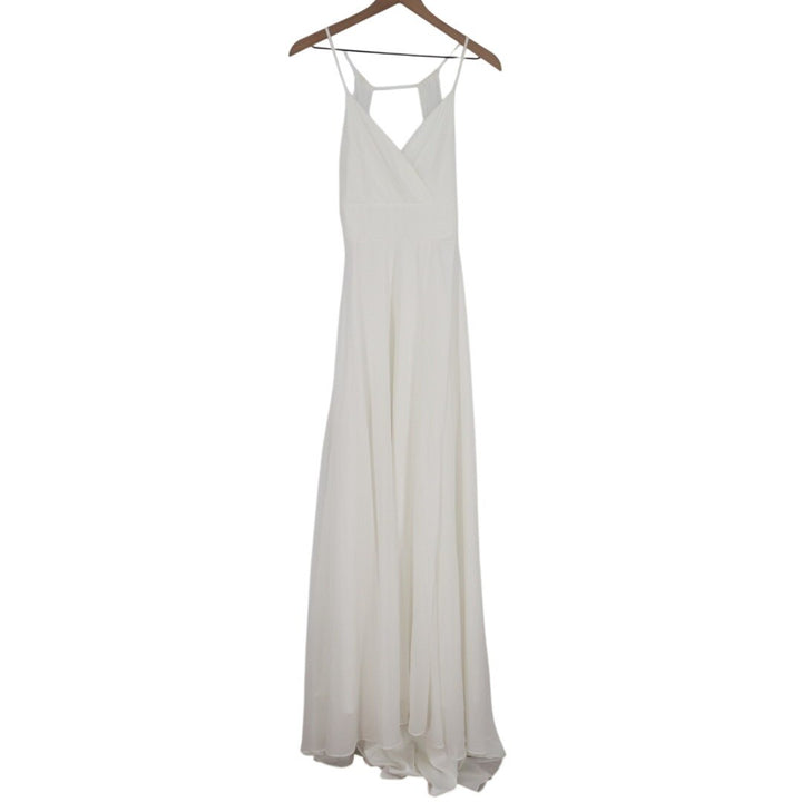 Lulus Romantic Inspiration Maxi Dress Womens M White Spaghetti Strap Faux-Wrap