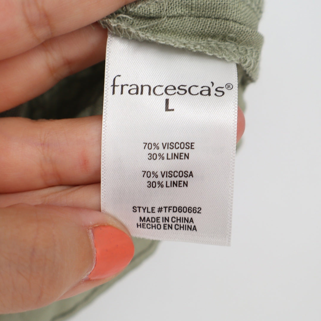 Mi Ami for Francescas Olive Green Linen Blend Button Down Shirt Large