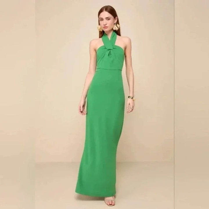 Lulus Mesmerizing Perfection Green Halter Neck Backless Maxi Dress Size S