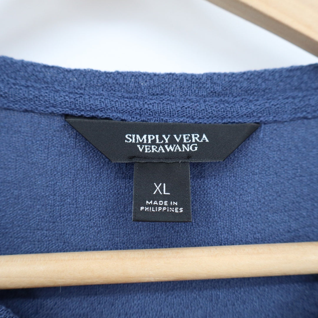 Simply Vera Vera Wang Peplum Top Womens XL Blue Ruffled Cuffs Sleeve Round Neck