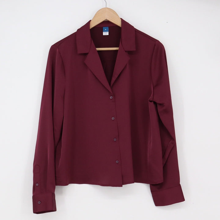 Old Navy Blouse Womens Medium Button-Down Burgundy Long Sleeve Excellent
