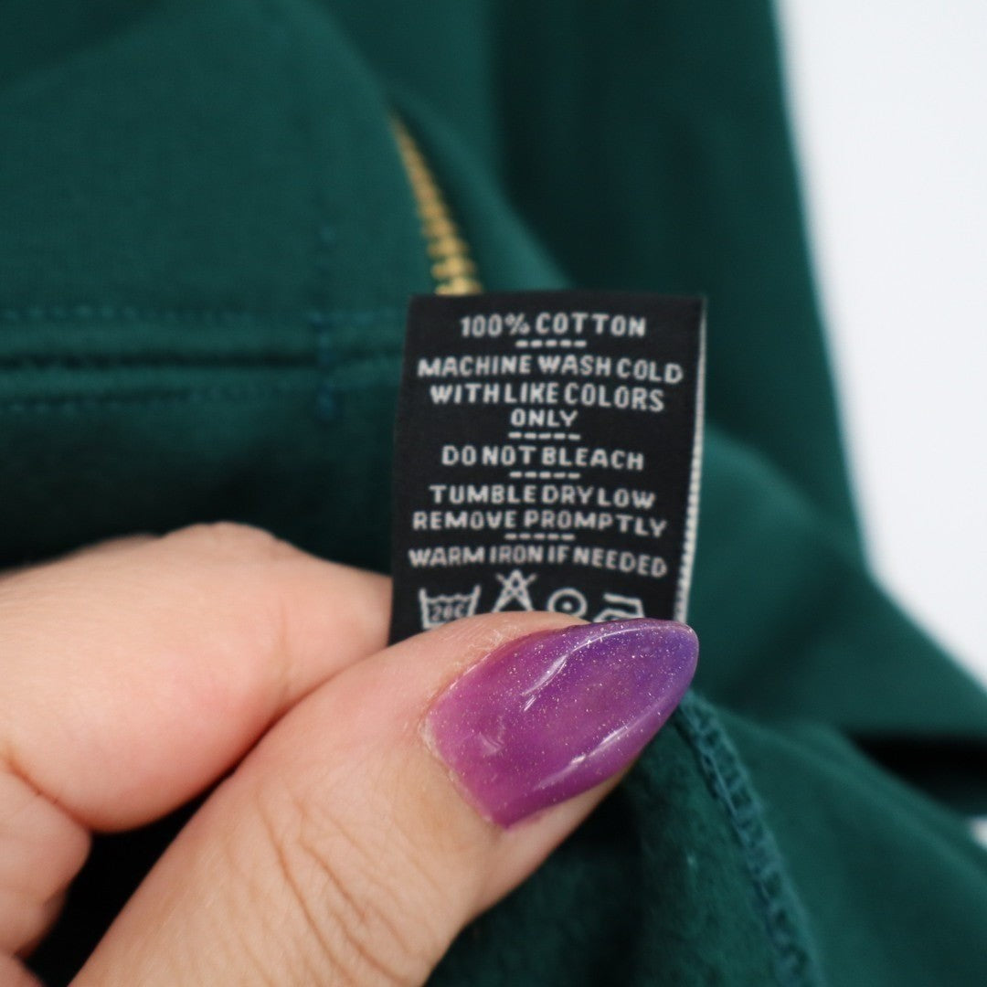 American Giant Hoodie Womens XS Green Logo Fleece Lined Kangaroo Pocket Full Zip