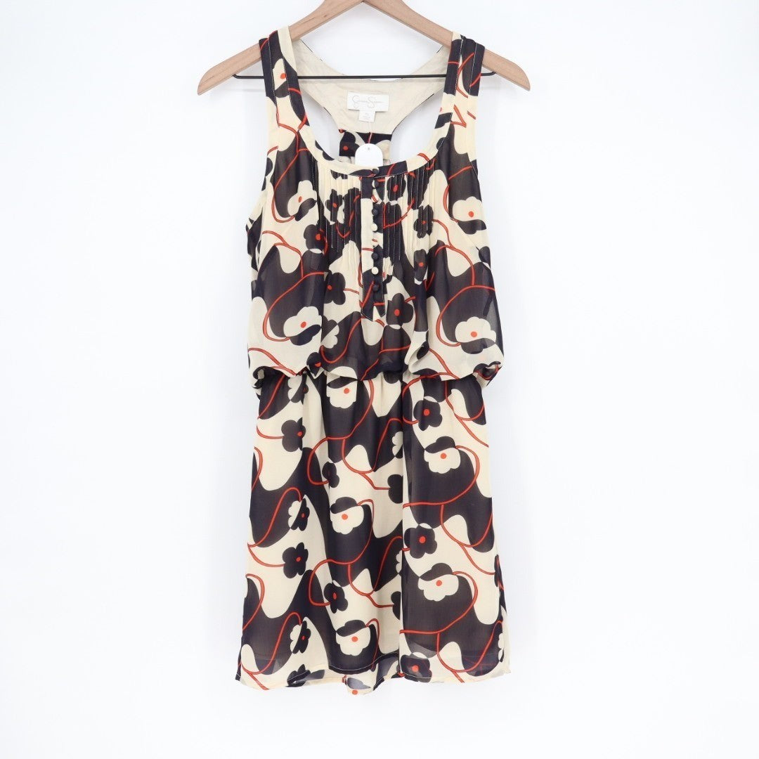 Jessica Simpson Mini Dress Womens XS Black White Floral Round Neck Round Neck