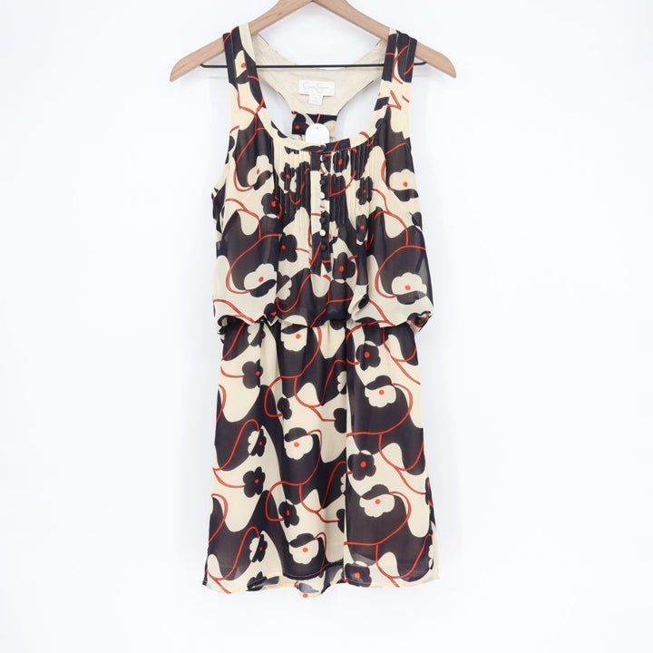 Jessica Simpson Mini Dress Womens XS Black White Floral Round Neck Round Neck