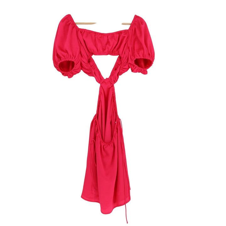 Sabo Skirt Pink Cutout Puff Sleeve Mini Dress XS Hot Pink Summer Vacation Boho