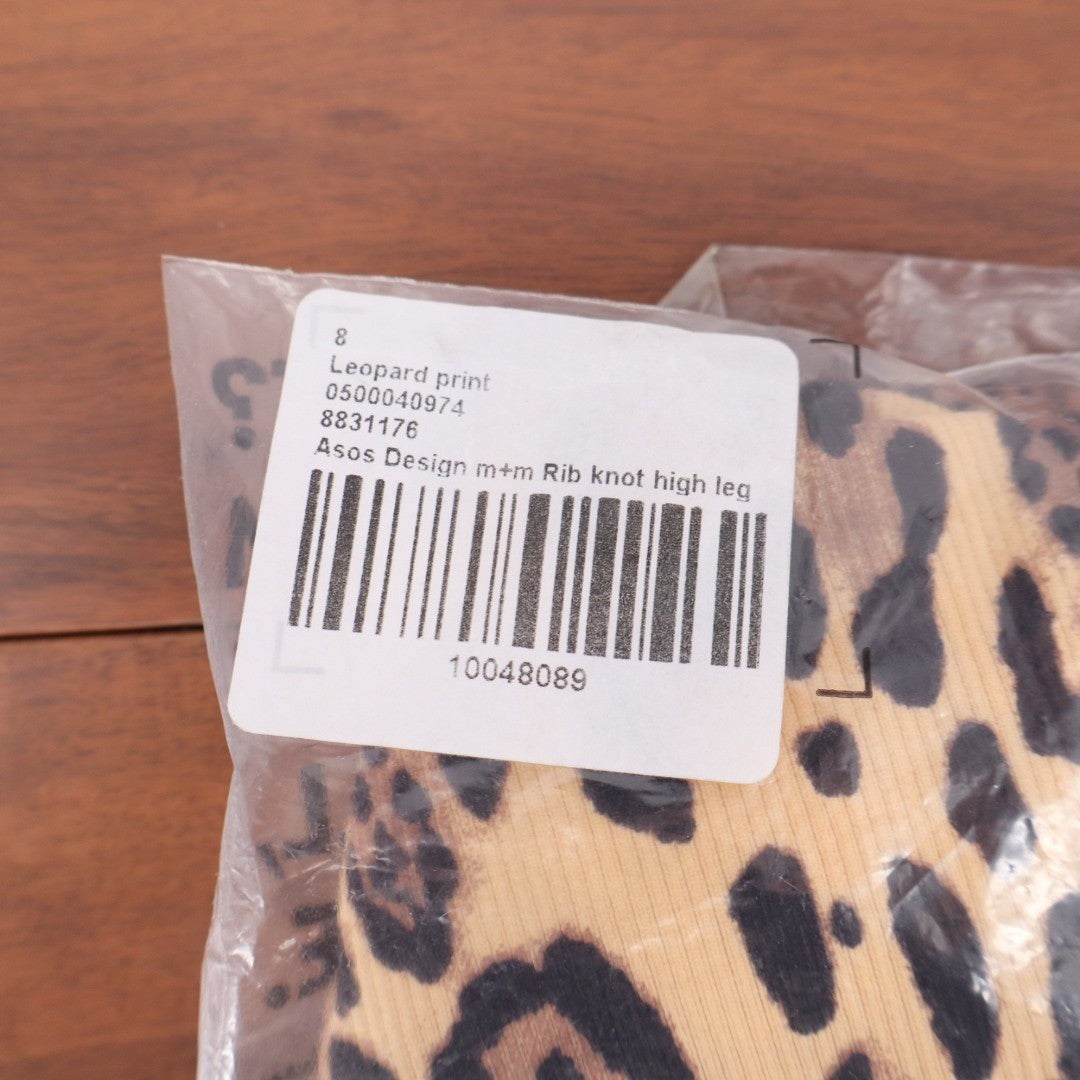 ASOS DESIGN Leopard Print Rib Knot High Leg Bikini Bottoms Size 4