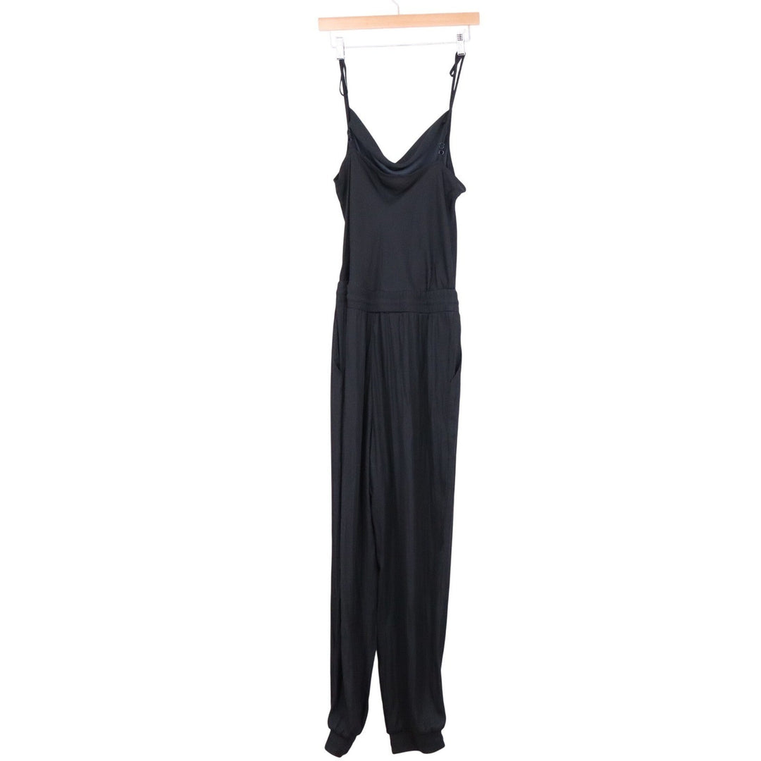 Mustard Seed Black Spaghetti Strap Cowl Neck Jogger Jumpsuit Large S210051