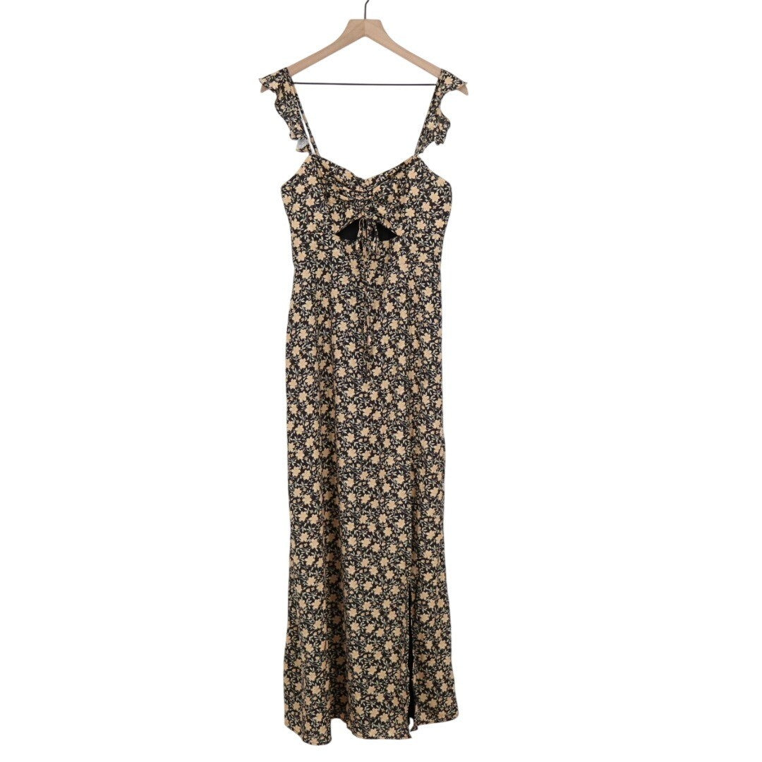 Lulus The Way to Love Ruffled Maxi Dress Womens Medium Black Floral Print Lined