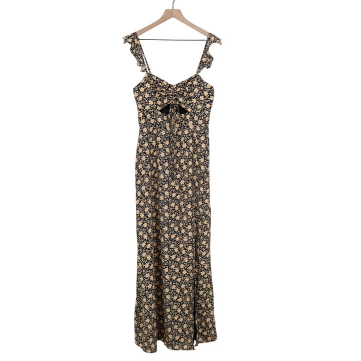 Lulus The Way to Love Ruffled Maxi Dress Womens Medium Black Floral Print Lined