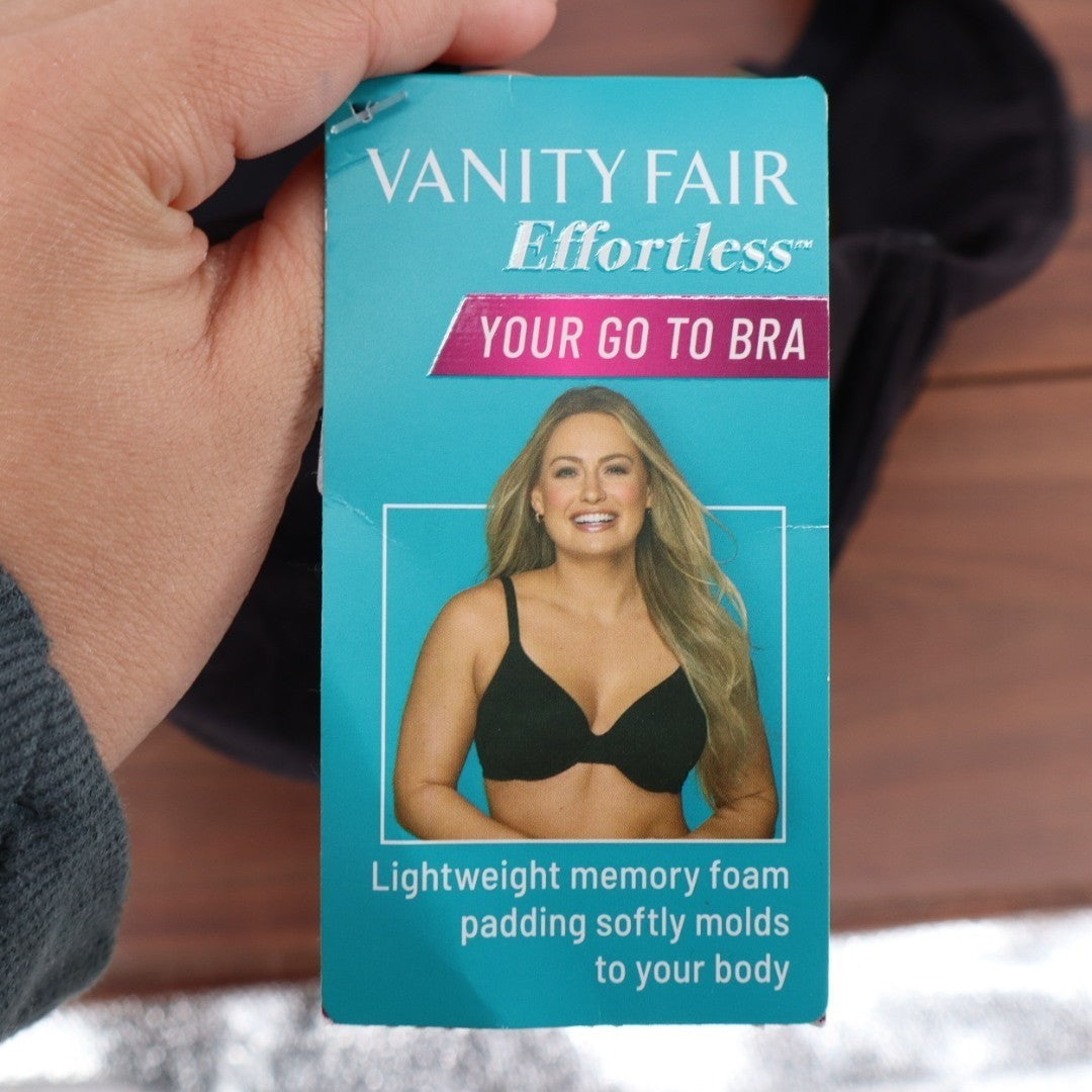 Vanity Fair Effortless T-Shirt Bra Womens 42C Black Stretch Padded Underwire