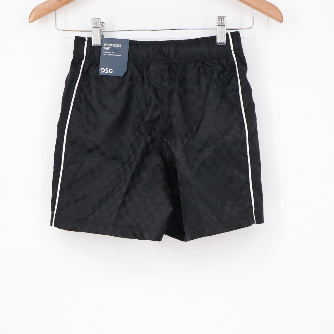 DSG Boys Woven Soccer Shorts Pure Black Checkerboard Size S 8-9 NEW
