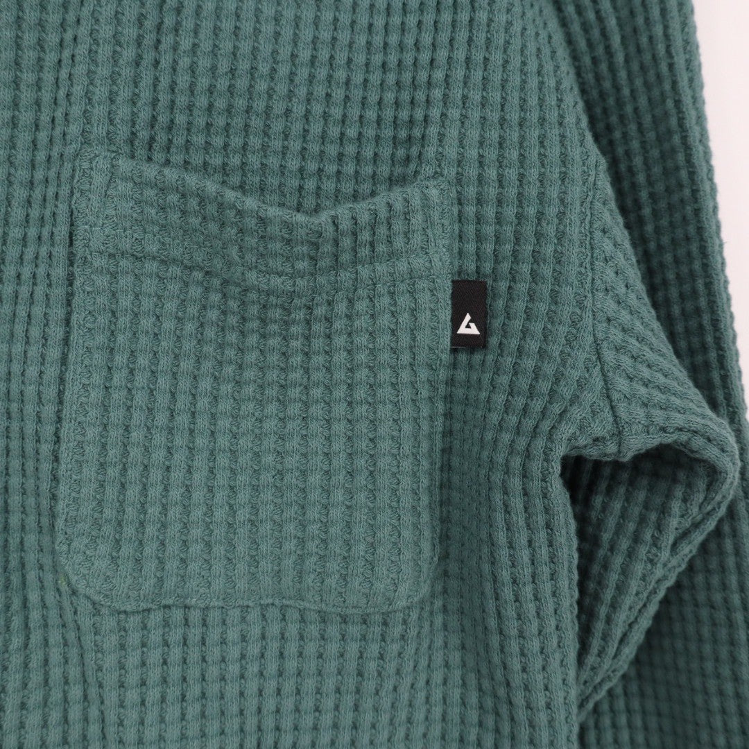 AMERICAN GIANT Waffle Knit Crewneck Pocket Long Sleeve Shirt Green Size S