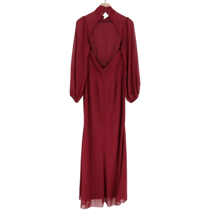 Lulus Graceful Entrance Maxi Dress Womens Medium Maroon Backless Long Sleeve