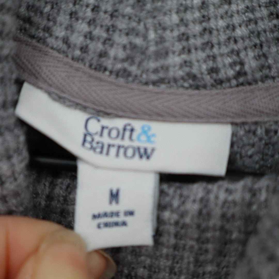 Croft & Barrow Sweater Women Medium Gray Waffle Knit Turtleneck Side Hem Button
