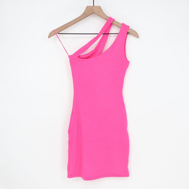 Naked Wardrobe Hot Pink One Shoulder Cutout Mini Dress L